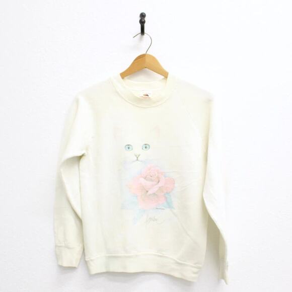 Vintage Kitty Cat Rose Sweatshirt Small - Picture 1 of 10